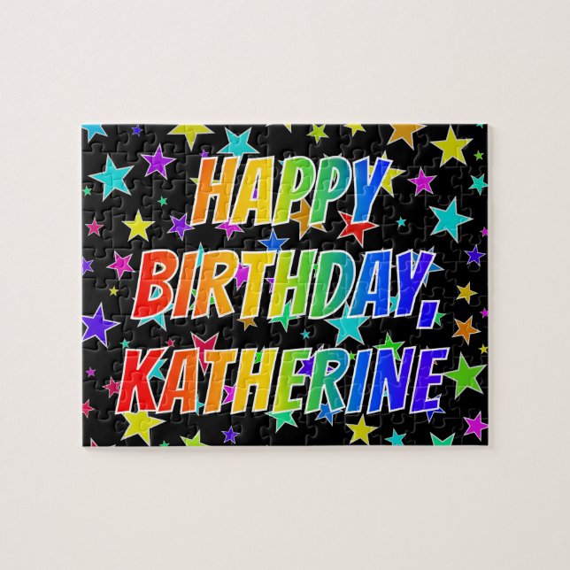 Puzzle "KATHERINE" Prénom, Amusant "HEUREUX ANNIVERSAIRE" (Horizontal)