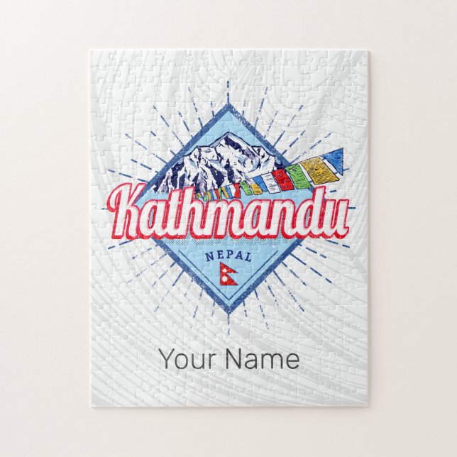 Puzzle Kathmandu Mountains Népal Retro Flags Souvenir (Vertical)