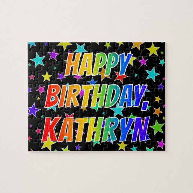 Puzzle "KATHRYN" Prénom, Amusant "HEUREUX ANNIVERSAIRE" (Horizontal)