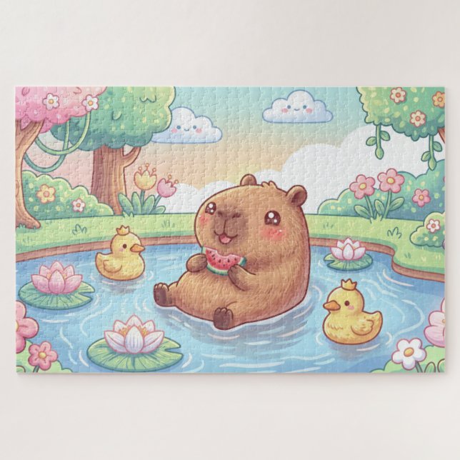 Puzzle Kawaii capy in a pond (Horizontal)