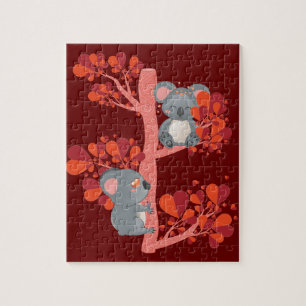 Puzzle Kawaii couple de koalas avec arbre de coeur