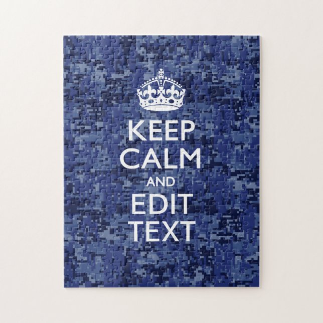 Puzzle Keep Calm Your Text on Blue Digital Camouflage (Vertical)