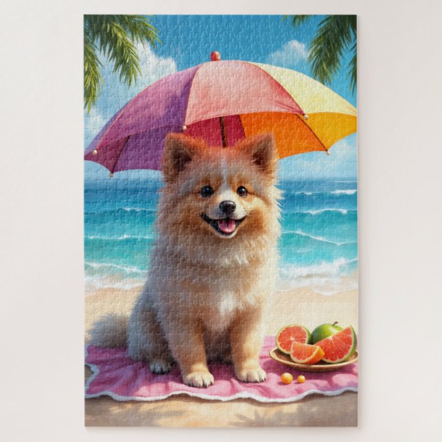 Puzzle Keeshond Beach Relax Scene (Vertical)