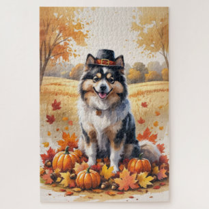 Puzzle Keeshond dans les feuilles d'automne Art de Thanks