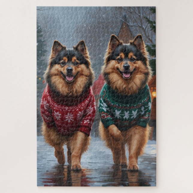 Puzzle Keeshond Dogs Christmas Snow Holiday (Vertical)