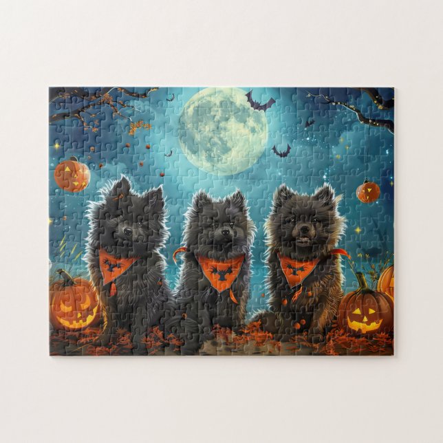 Puzzle Keeshond Halloween Éffrayant (Horizontal)