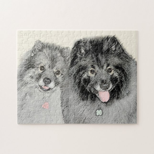 Puzzle Keeshond Maman et Son Peinture - Art Chien origina (Horizontal)