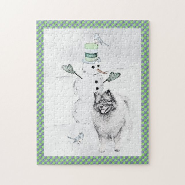 Puzzle Keeshond Noël Snowman Peinture Chien Art (Vertical)