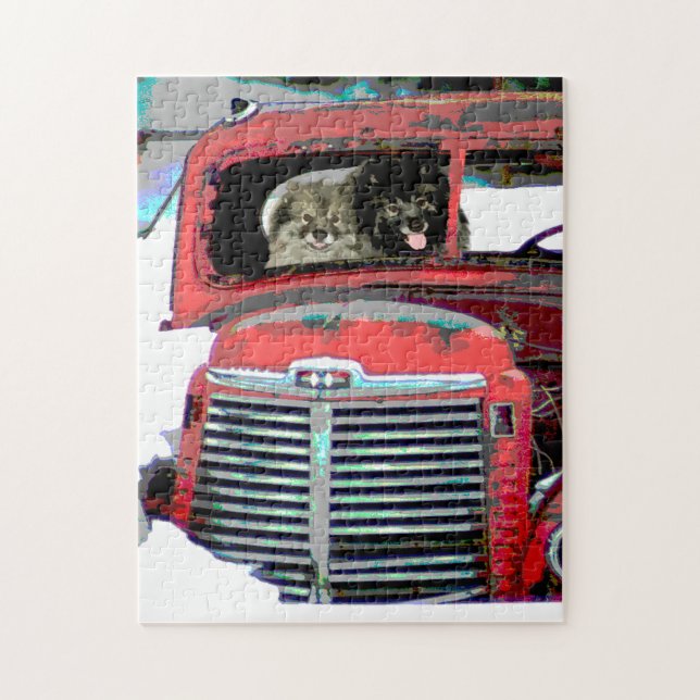 Puzzle Keeshond Noël Vieux Camion Peinture Chien Art (Vertical)