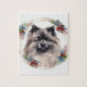 Puzzle Keeshony Christmas Wreath Festive Pup