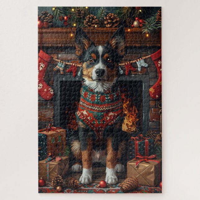 Puzzle Kelpie australien avec cheminée de cadeaux de Noël (Vertical)