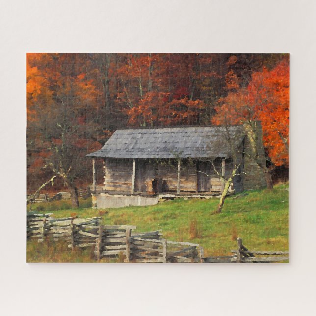 Puzzle Kentucky Country Cabine Automne saison Aquarelle A (Horizontal)