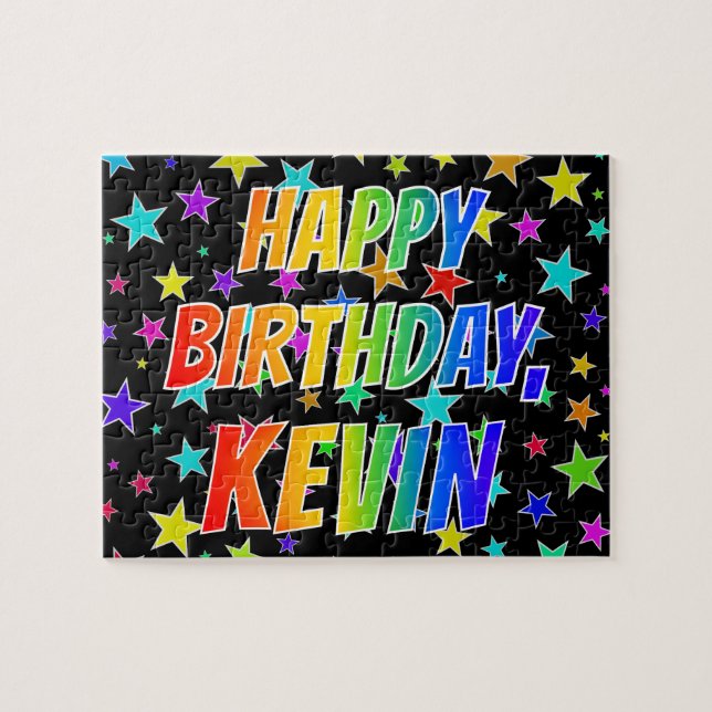 Puzzle "KEVIN" First Name, Fun "HAPPY BIRTHDAY" (Horizontal)