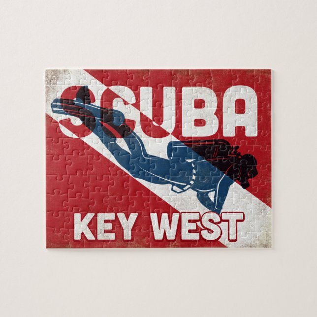 Puzzle Key West Scuba Diver - Blue Retro (Horizontal)