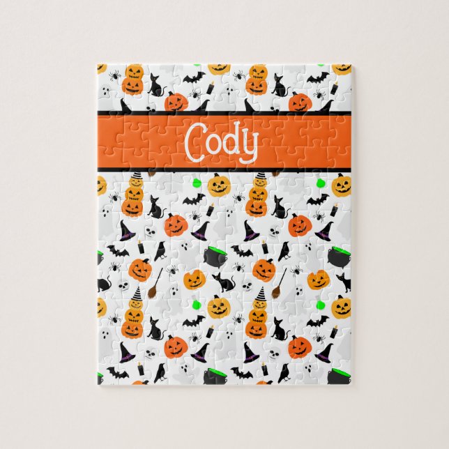 Puzzle Kid Halloween Ghost Citrouille Black Chat Personna (Vertical)