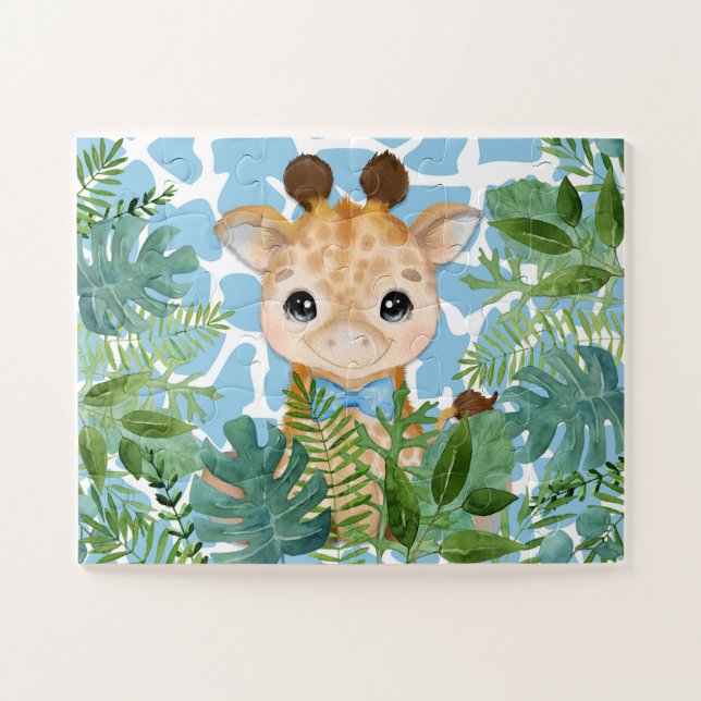 Puzzle Kids Blue Jungle Giraffe in a Bow Tie (Horizontal)
