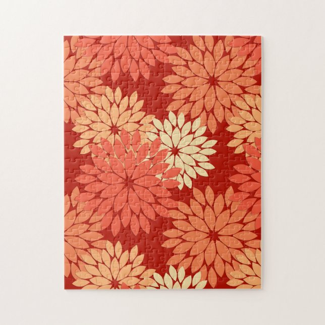 Puzzle Kimono Floral Moderne Impression, Mandarin Orange (Vertical)