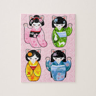 Puzzle Kimono Kokeshi de chat de Maneki Neko Kawaii de