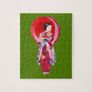 Puzzle Kimono rouge japonais Geisha