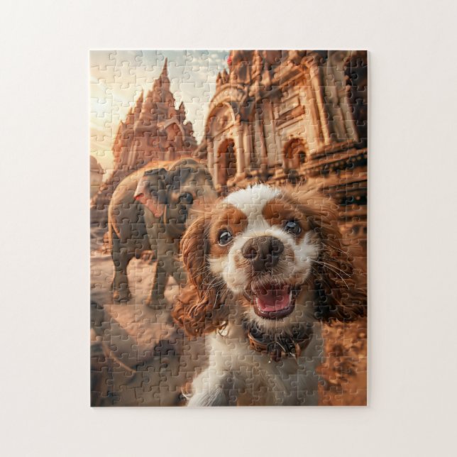 Puzzle King Charles Cocker Spaniel in Ankor temple (Vertical)
