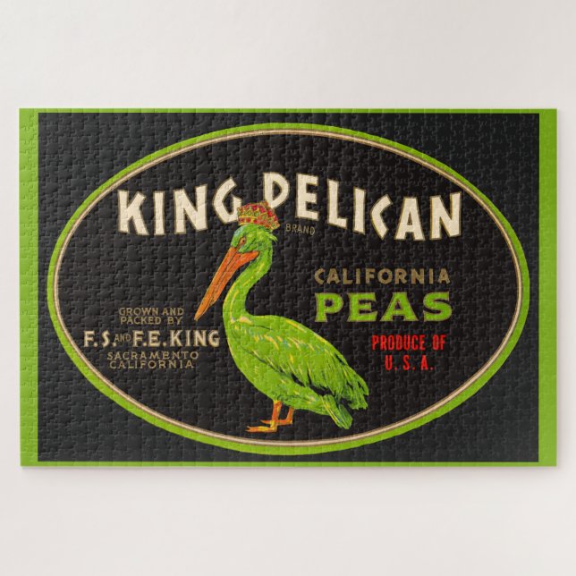 Puzzle King Pelican California pois crate étiquette (Horizontal)