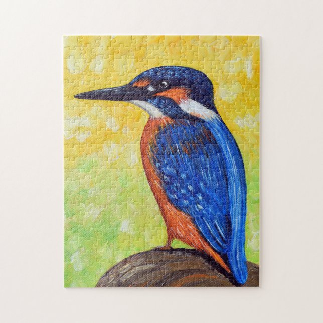 Puzzle Kingfisher Painting Postcard (Vertical)
