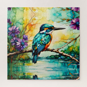 Puzzle Kingfisher perché au-dessus des Fleurs sauvages d'