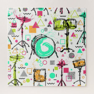 Puzzle Kit Tambour : Aquarelle Memphis Retro.