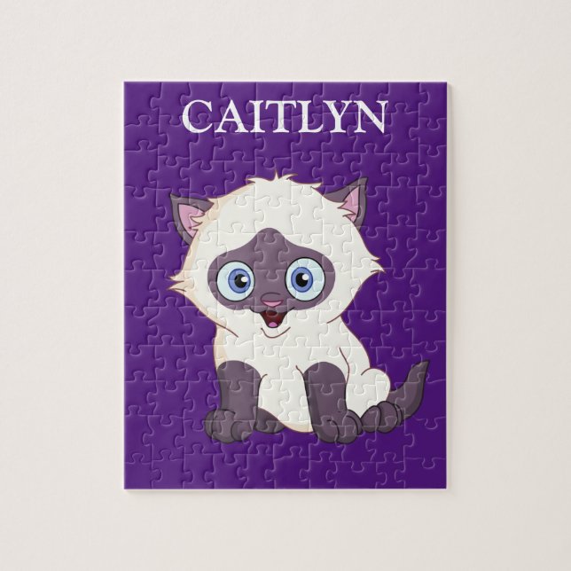 Puzzle Kitten avec le nom de l'enfant personnalisé (Vertical)