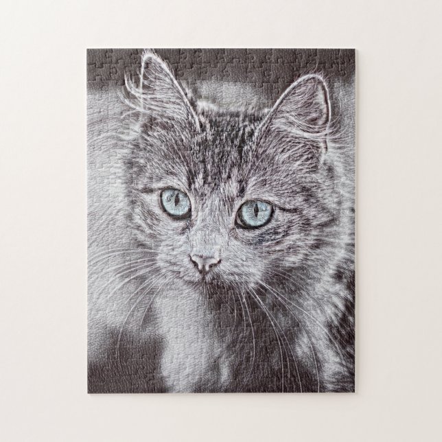Puzzle Kitten Love Cute Kitty Chat aux Yeux Bleus Lumineu (Vertical)