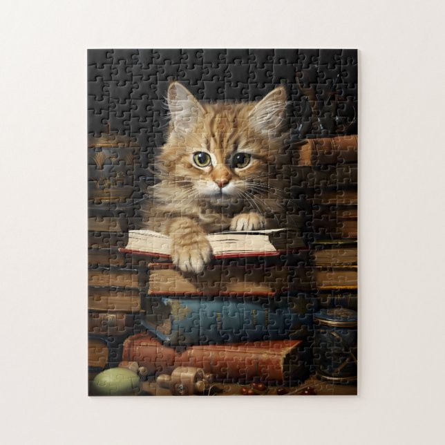 Puzzle Kitten reposant sur des livres (Vertical)