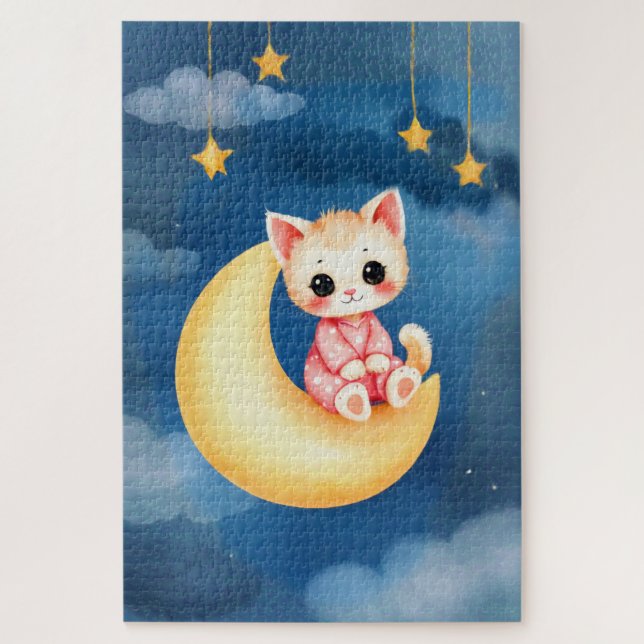 Puzzle Kitten Sitting on the Moon (Vertical)