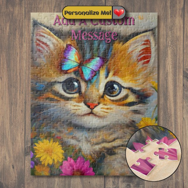 Puzzle Kitty Artistique Papillon Bleu (Artistic Kitten Blue Butterfly Jigsaw Puzzle)