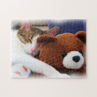 Puzzle Kitty dormant avec l'ours de nounours