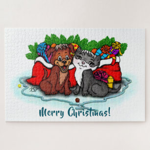 Puzzle Kitty et chiot, Happy XMas