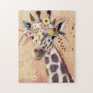 Puzzle Klimt Giraffe   Orné De Fleurs
