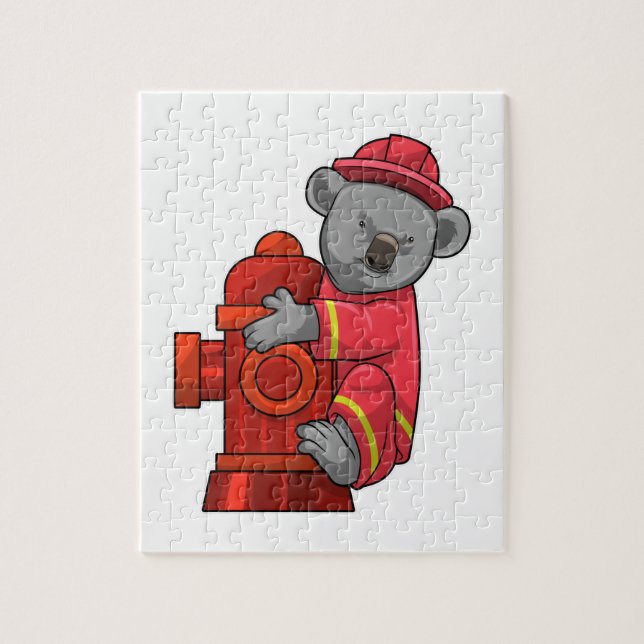 Puzzle Koala as Firefighter with Fire hydrant (Vertical)