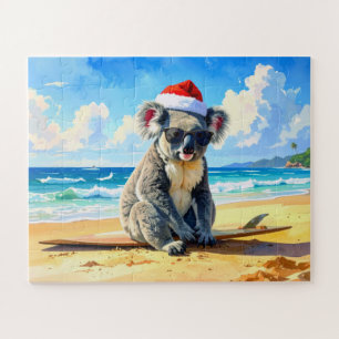 Puzzle Koala au chapeau de Santa soleil et surf