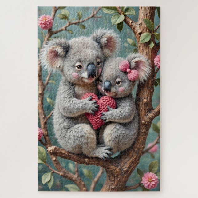 Puzzle Koalas Blottis Serrés sur une Branche d'Eucalyptus (Vertical)