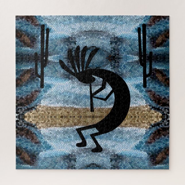 Puzzle Kokopelli Mosaïque du désert du sud-ouest Bleu 20  (Vertical)