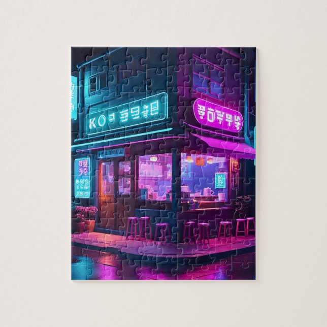 Puzzle Korean Neon Coffee House LoFi Art  (Vertical)