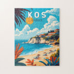 Puzzle Kos Grèce Travel Art Vintage<br><div class="desc">Conception de déplacement vectoriel rétro Kos. Kos,  l'une des îles du Dodécanèse de Grèce,  est connue pour ses plages de sable fin. Il est également riche en monuments grecs et romains,  notamment dans et autour de Kos Town.</div>