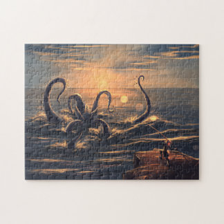 Puzzle Kraken dans la mer au coucher du soleil