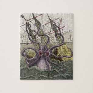 Puzzle Kraken/poulpe Eatting un bateau de pirate, couleur