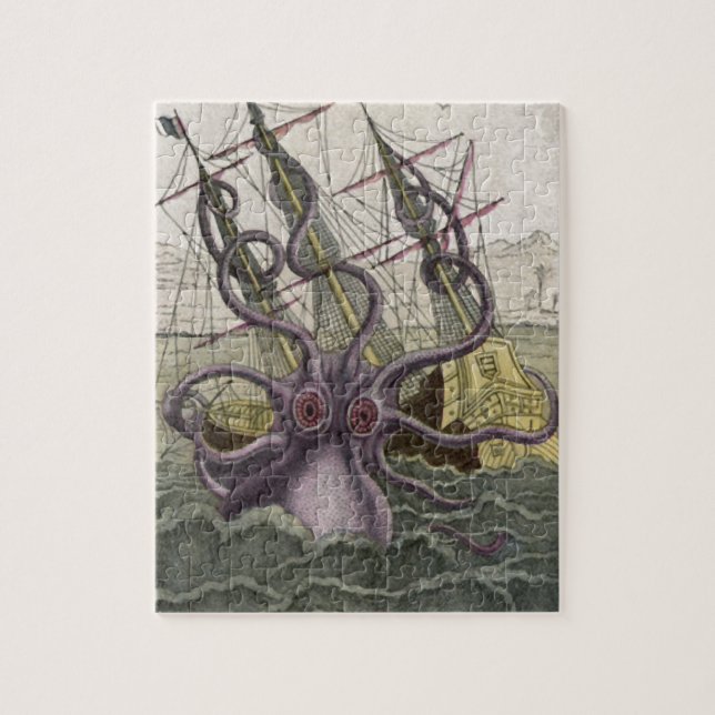 Puzzle Kraken/poulpe Eatting un bateau de pirate, couleur (Vertical)