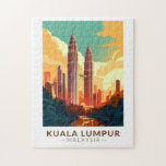 Puzzle Kuala Lumpur Malaisie Travel Art Vintage<br><div class="desc">Kuala Lumpur design de voyage rétro. La ville abrite également des sites de l'époque coloniale britannique tels que la gare de Kuala Lumpur et le bâtiment Sultan Abdul Samad.</div>