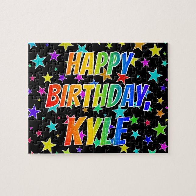 Puzzle "KYLE" Prénom, Amusant "HEUREUX ANNIVERSAIRE" (Horizontal)