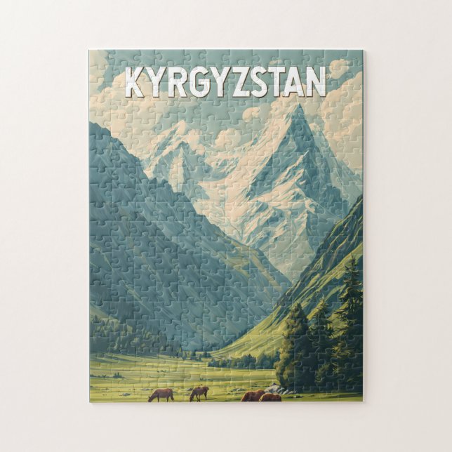 Puzzle Kyrgyzstan Illustration Travel Art Vintage (Vertical)