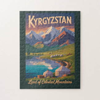 Puzzle Kyrgyzstan Mountains Illustration Travel Art Vinta