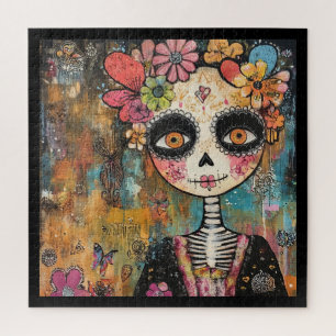 Puzzle La Catrina squelette avec couronne de fleurs